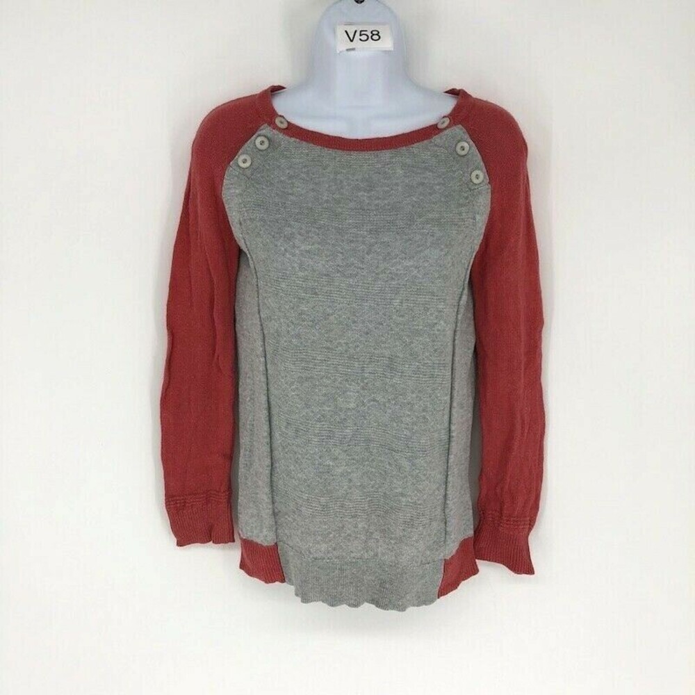 Sparrow Anthropologie Women S Gray/Red Linen & Rayon Long Sleeve Raglan Sweater